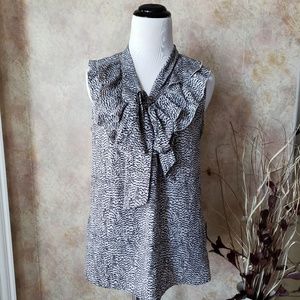 3 for $15Loft Black/Gray Sleeveless Ruffled Blouse
